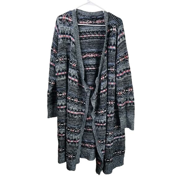 Torrid Gray, Blue & Red Argyle Print Duster Open Cardigan Sweater Size 2 - Picture 1 of 9